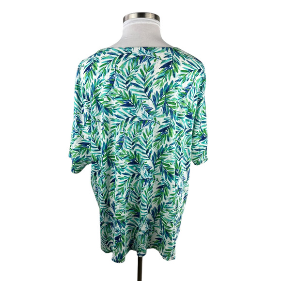 J. Jill Pima Slub Elbow Sleeve Tee Spearmint Tropical Floral Top Plus Size 4X - Picture 8 of 11